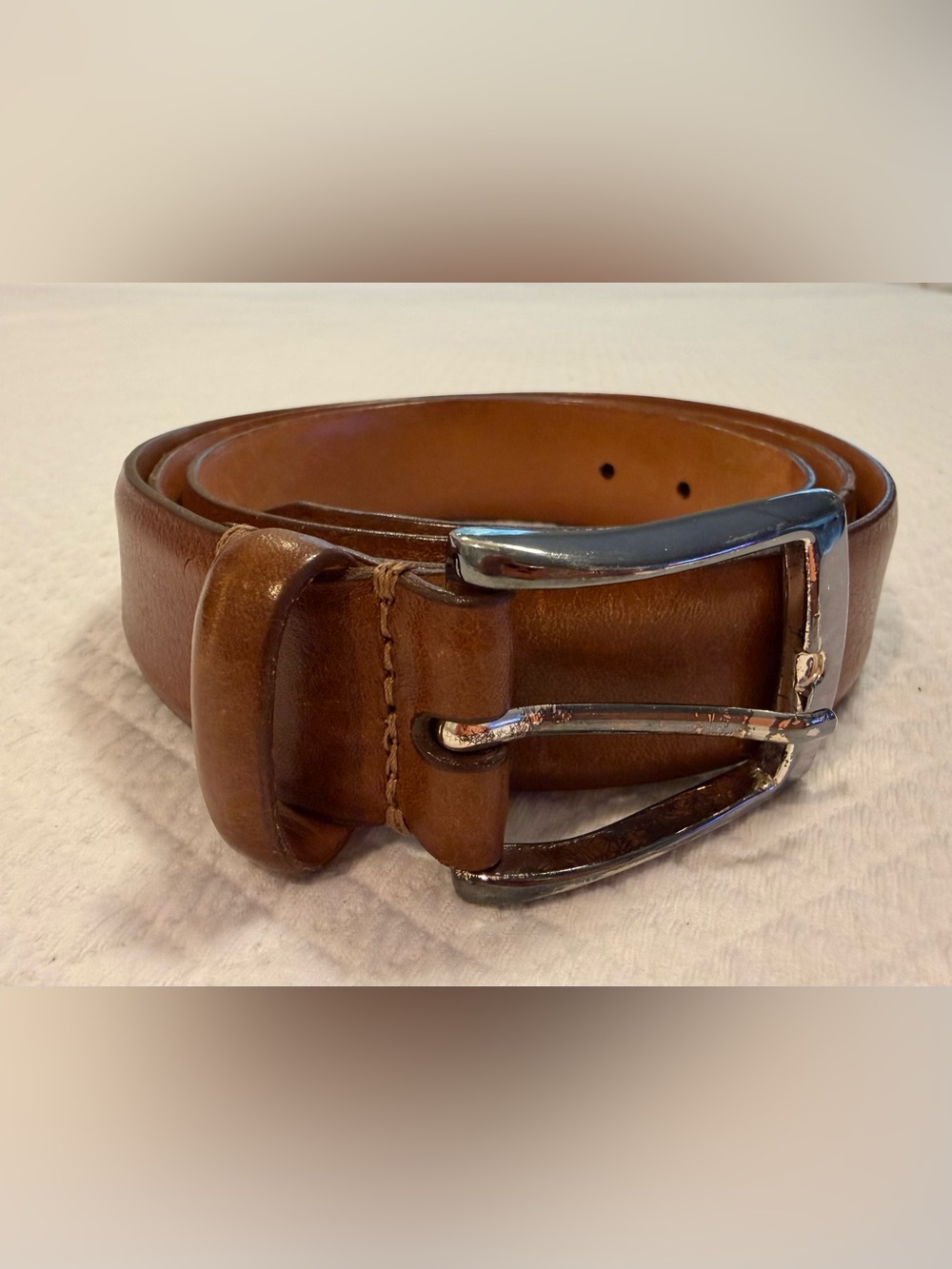 Martin Dingman Men's Classic Tan Leather Belt with Silver Buckle